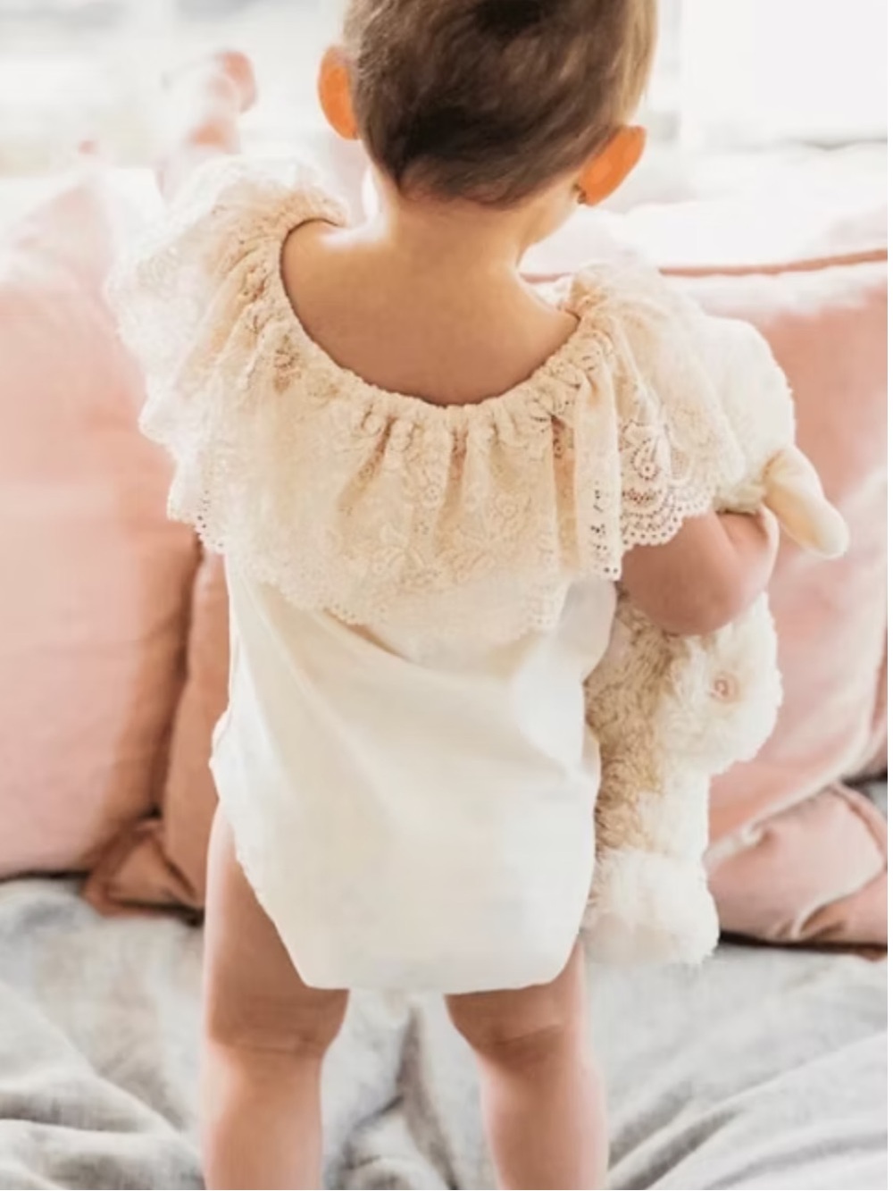 NWT Bailey's Blossoms Ivory Blush Lace Ruffle Romper 18-24M Girl Feminine Outfit